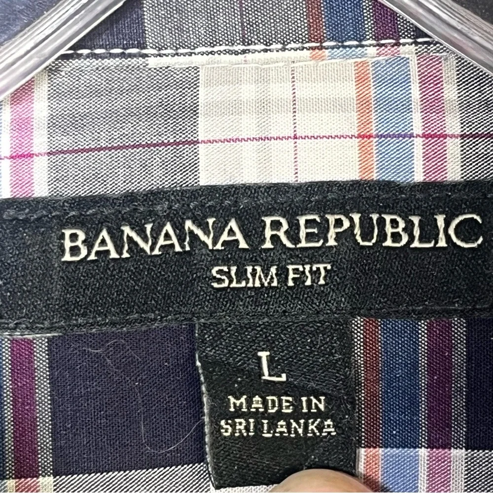 Banana Republic Men’s Plaid Long‎ Sleeve Slim Fit Button Down Navy & Red Large
